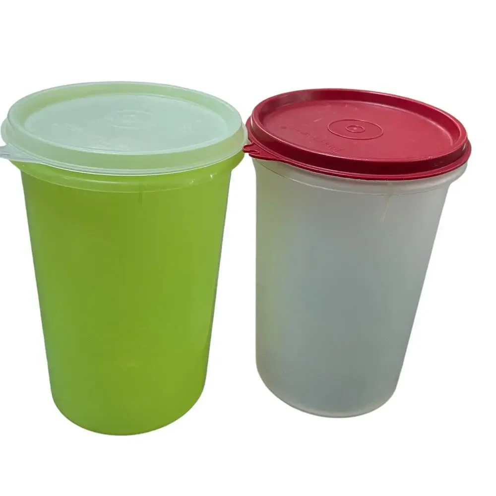 Tupperware Handolier 1 Qt Drink Pitcher 321 215 Lids Seals Red Yellow Lot 2 VTG